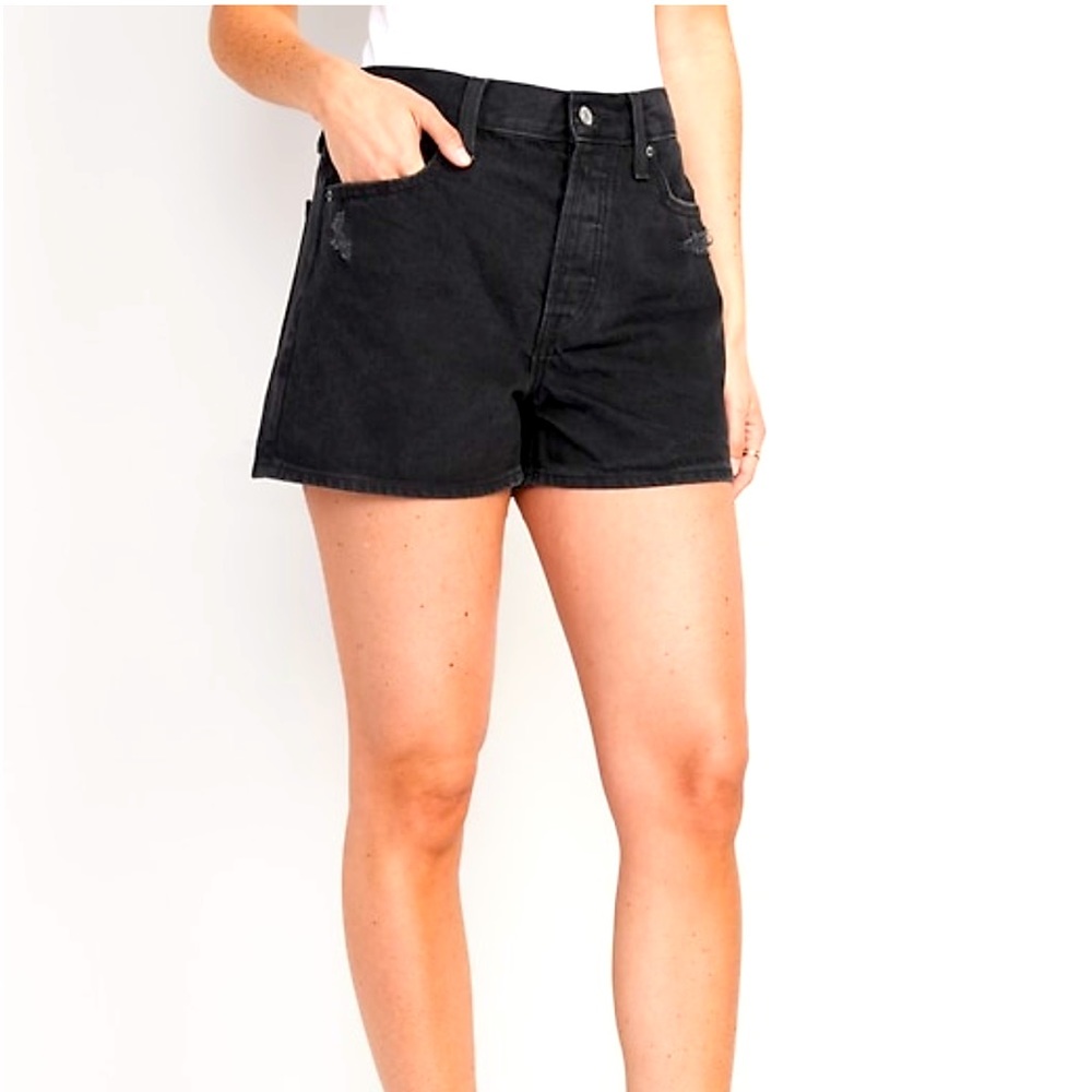 Old Navy high-rise, slouchy, straight black denim shorts